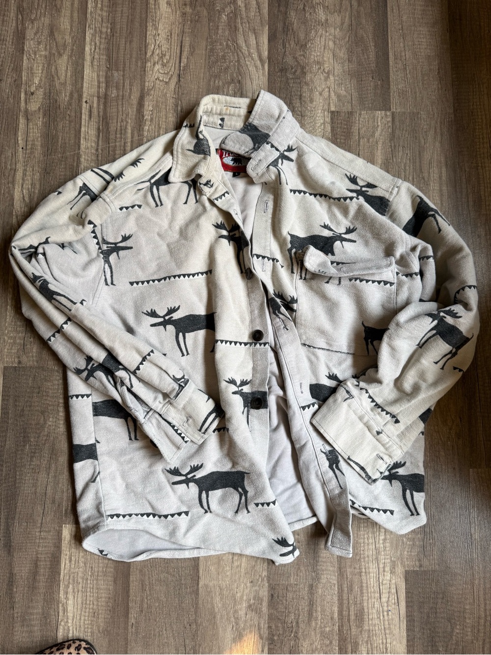 True Grit Moose Print Button-Up Fleece Shacket Jacket Size Large